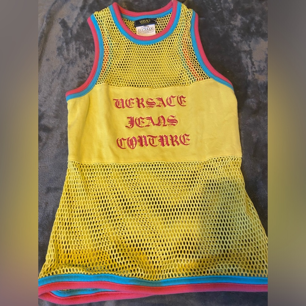 Versace Jeans Couture Y2k Neon Mesh Tank